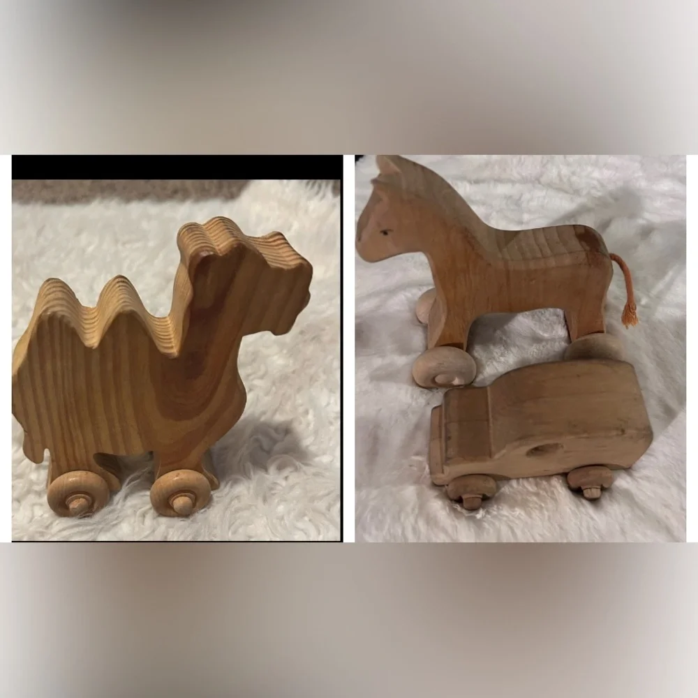 50%offw❤️ Lot Wooden Camel -car horse push toy raw wood Camel p02